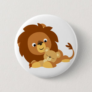 Cute Loving Cartoon Lion Dad and Cub Button Badge