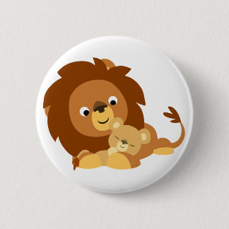 Cute Loving Cartoon Lion Dad and Cub Button Badge
