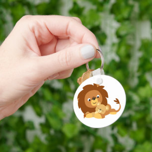 Cute Loving Cartoon Lion Dad and Cub Keychain