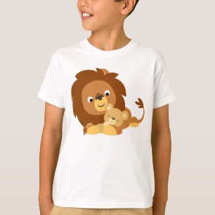 Cute Loving Cartoon Lion Dad and Cub Kids T-Shirt