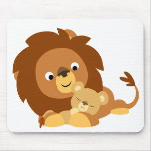 Cute Loving Cartoon Lion Dad and Cub Mousepad