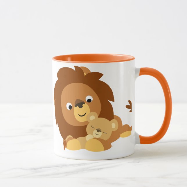 Cute Loving Cartoon Lion Dad and Cub Mug (Right)