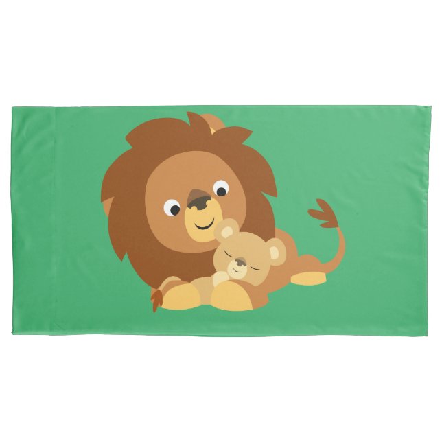 Cute Loving Cartoon Lion Dad And Cub Pillowcase (Front)