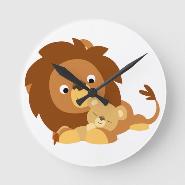 Cute Loving Cartoon Lion Dad and Cub Wall Clock (Front)