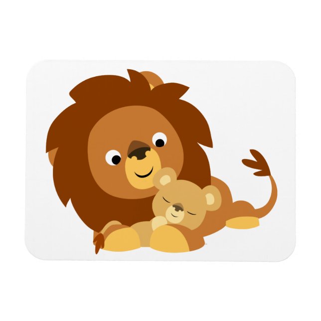 Cute Loving Cartoon Lion Dad & Cub Flexible Magnet (Horizontal)