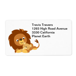 Cute Loving Cartoon Lion Dad & Cub Shipping Label