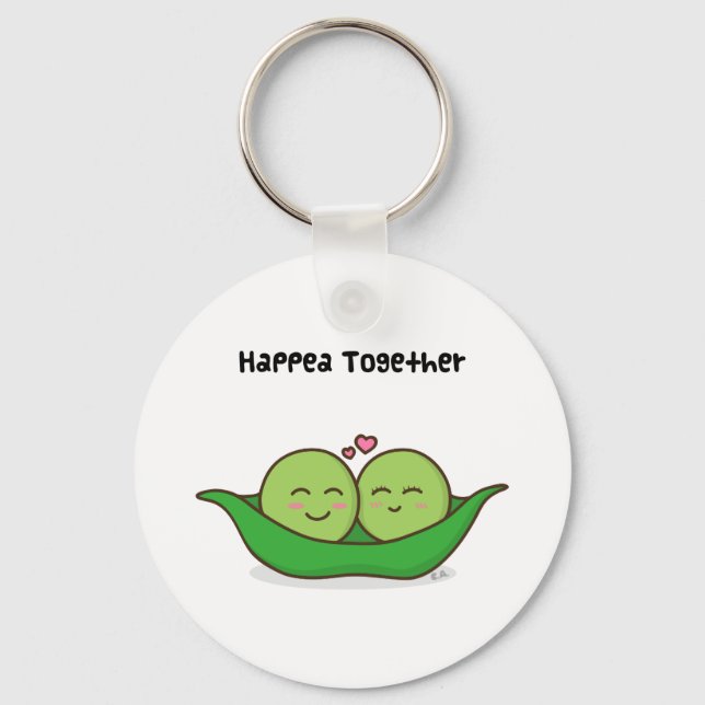 Cute loving pea couple key ring (Front)