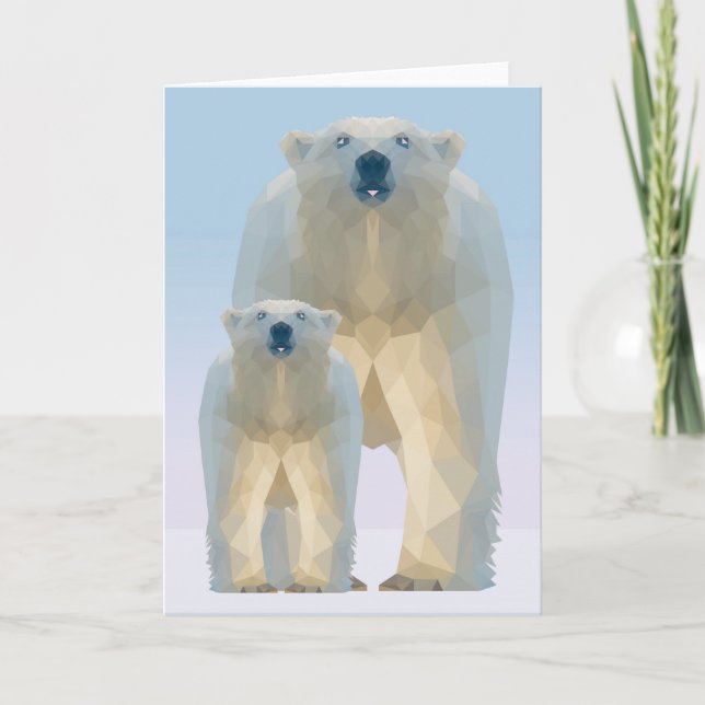 Cute low poly Polar bear with baby Holiday Card (Front)