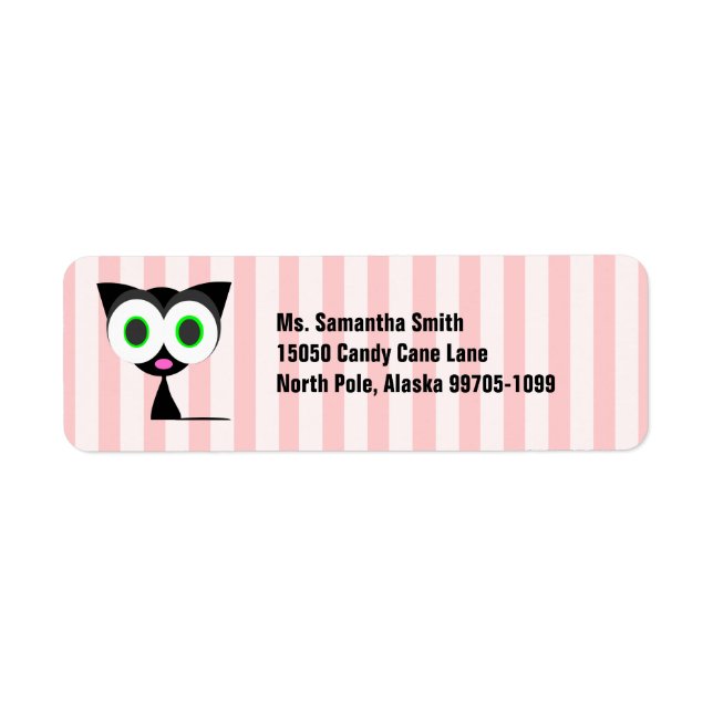 Cute Lucky Black Cat Pink Return Address Label (Front)
