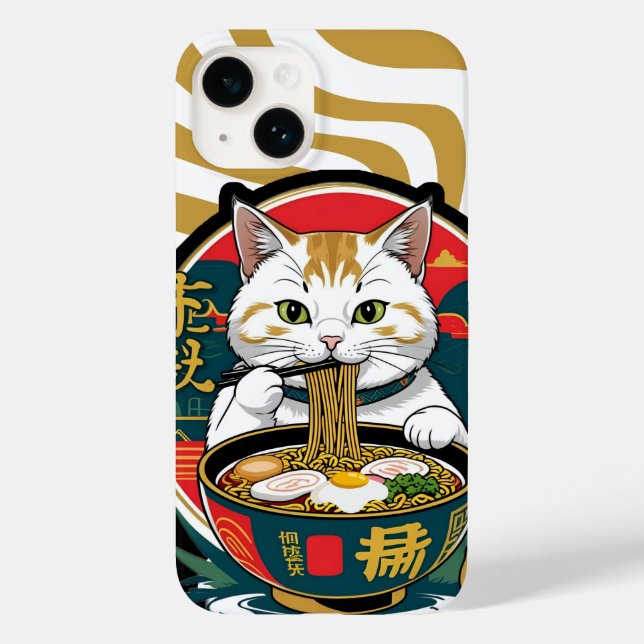 Cute Lucky Cat Eating Ramen Bowl Illustration Case-Mate iPhone Case (Back)