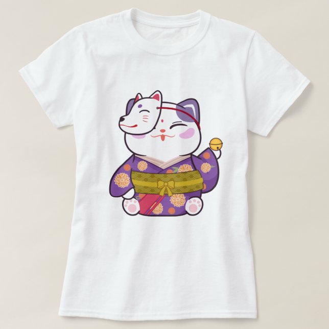Cute Lucky Cat T-Shirt (Design Front)