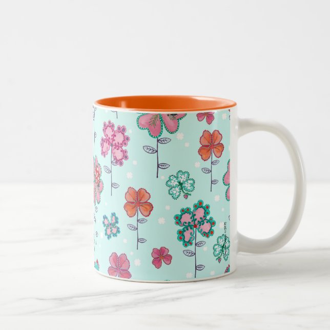 Cute Lucky Clover Floral Blue | Mug (Right)