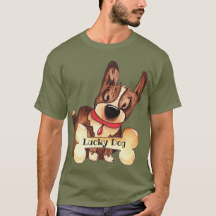 Cute Lucky Dog with Bone Customisable T-Shirt