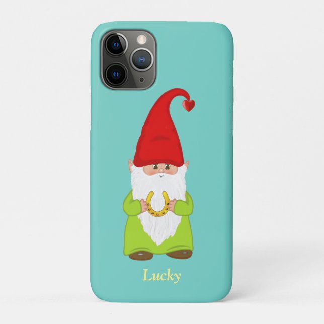 Cute Lucky Gnome with Horseshoe on Teal Case-Mate iPhone Case (Back)