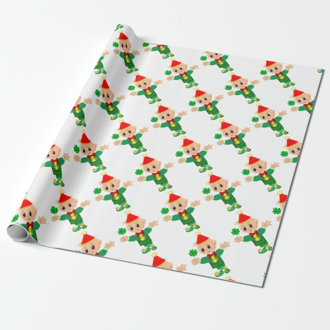 Cute lucky leprechaun with clover wrapping paper (Unrolled)