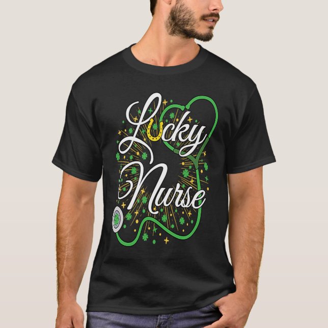 Cute Lucky Nurse St Patricks Day Shamrock Irish Nu T-Shirt (Front)