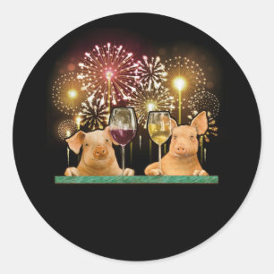 Cute Lucky Pig New Years Eve Lucky Charm Firework Classic Round Sticker