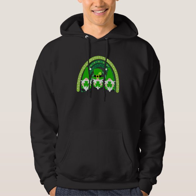 Cute Lucky Rainbow Gnome Happy St Patricks Day Fam Hoodie (Front)