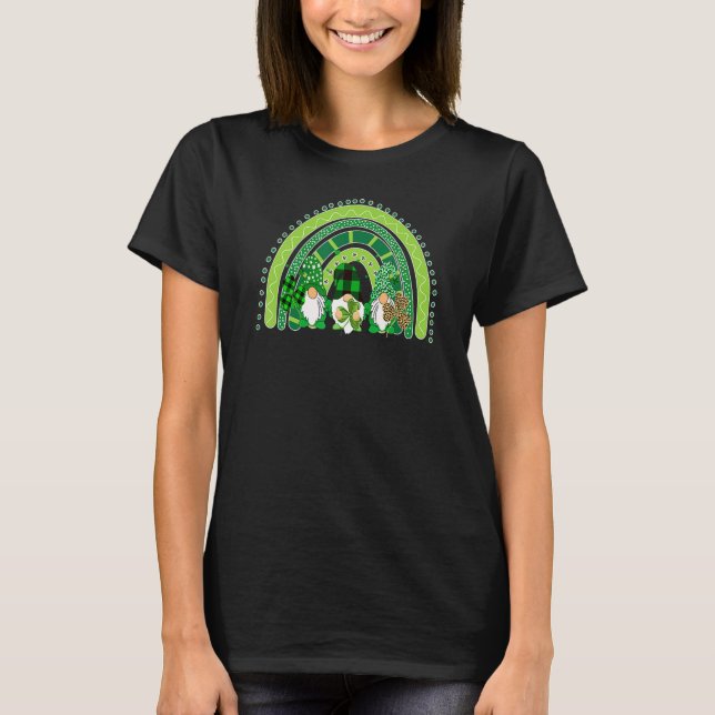 Cute Lucky Rainbow Gnome Happy St Patricks Day Fam T-Shirt (Front)