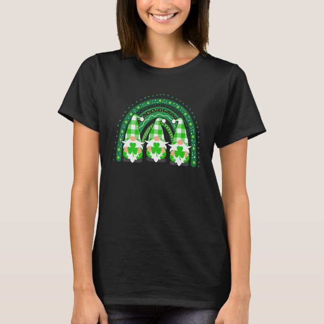 Cute Lucky Rainbow Gnome Happy St Patricks Day Fam T-Shirt (Front)