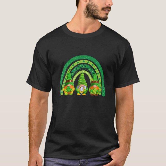 Cute Lucky Rainbow Gnome Happy St Patricks Day Fam T-Shirt (Front)