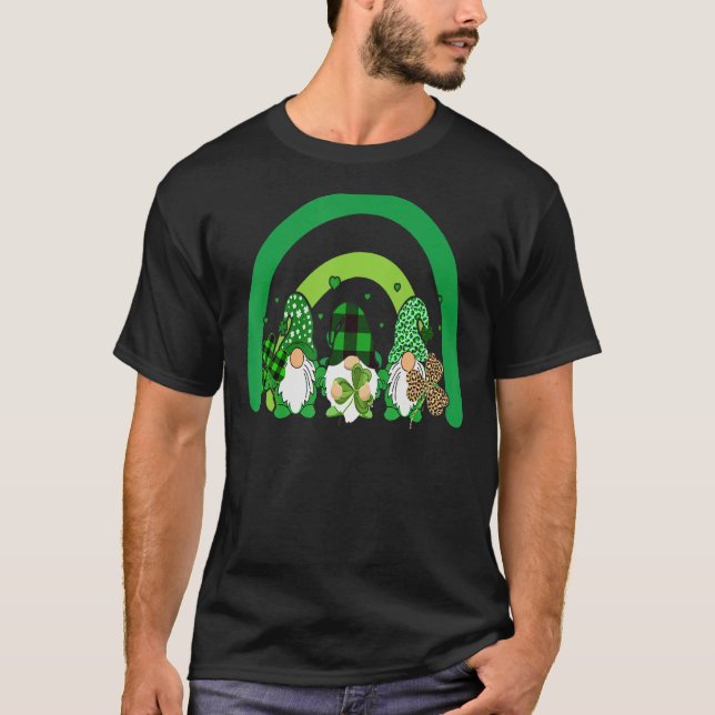 Cute Lucky Rainbow Gnome Happy St Patricks Day Fam T-Shirt (Front)