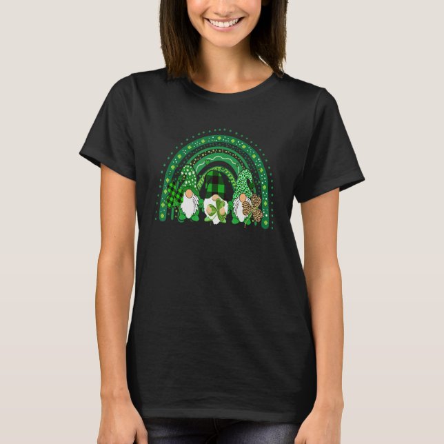 Cute Lucky Rainbow Gnome Happy St Patricks Day Fam T-Shirt (Front)