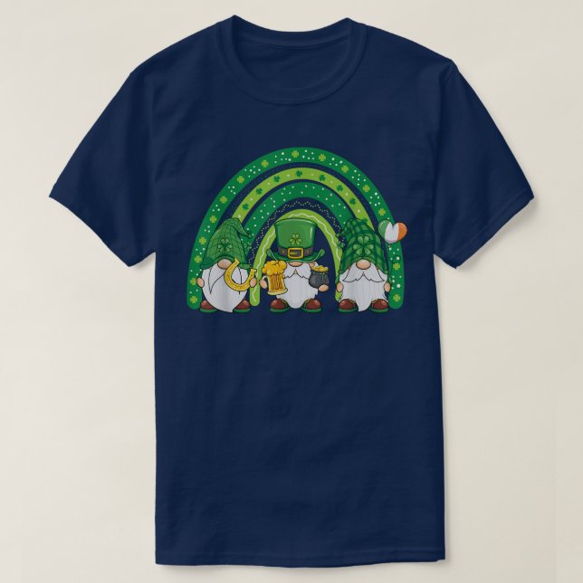 Cute Lucky Rainbow Gnome Happy St Patricks Day Fam T-Shirt (Design Front)