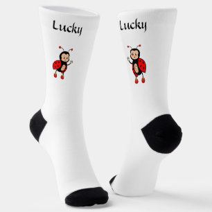 Cute Lucky Red Ladybug on White Socks