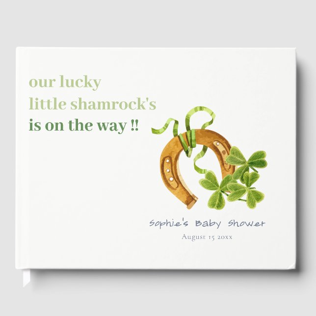 Cute Lucky Shamrock St Patrick's Day Baby Shower Guest Book (Front)