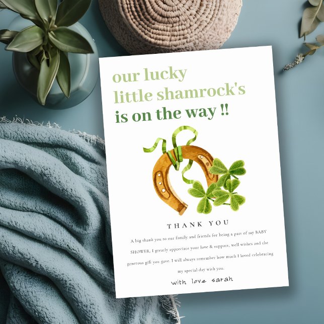Cute Lucky Shamrock St Patrick's Day Baby Shower Thank You Card (Creator Uploaded)