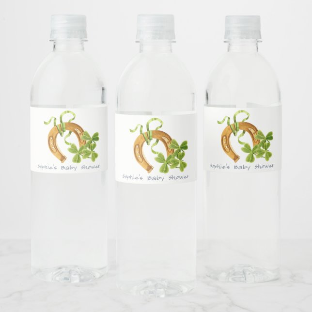 Cute Lucky Shamrock St Patrick's Day Baby Shower Water Bottle Label (Bottles)