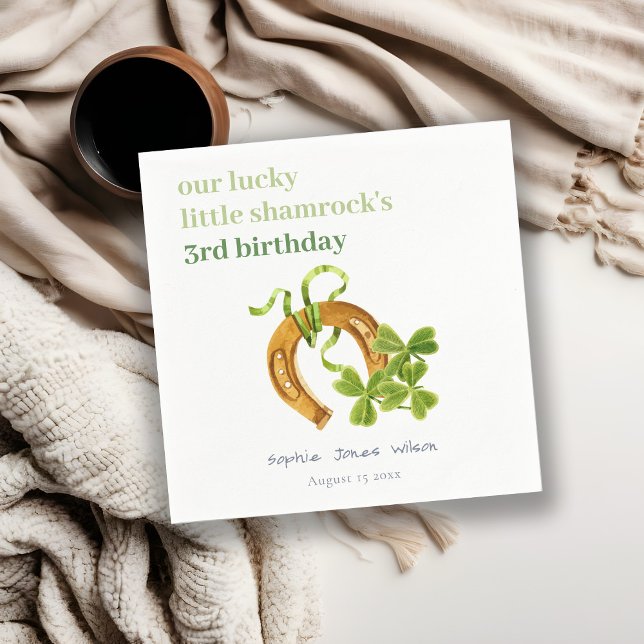 Cute Lucky Shamrock St Patrick's Day Kids Birthday Napkin (Creator Uploaded)
