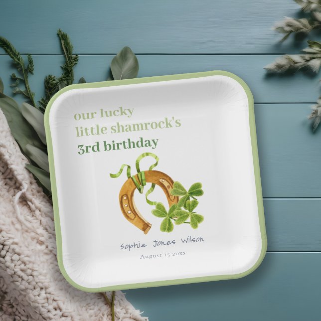 Cute Lucky Shamrock St Patrick's Day Kids Birthday Paper Plate (Creator Uploaded)