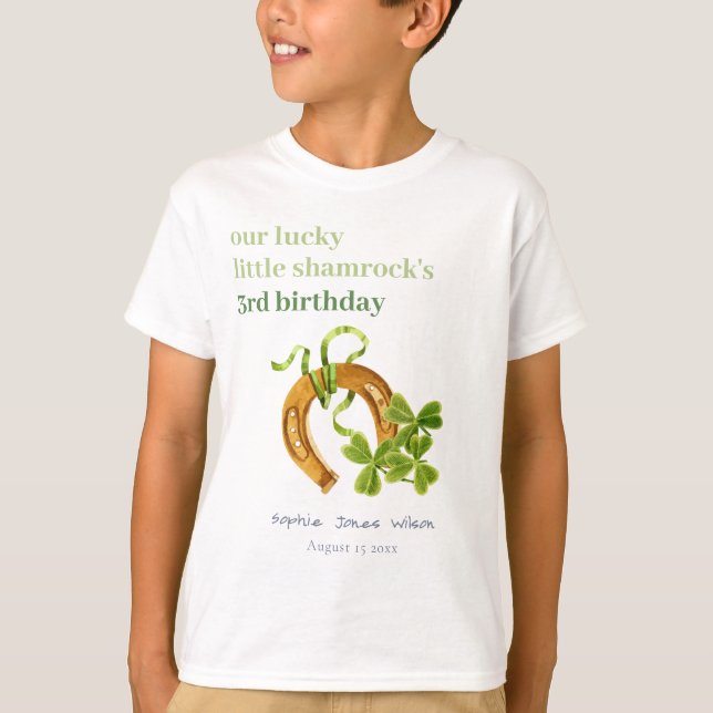 Cute Lucky Shamrock St Patrick's Day Kids Birthday T-Shirt (Front)