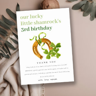 Cute Lucky Shamrock St Patrick's Day Kids Birthday Thank You Card