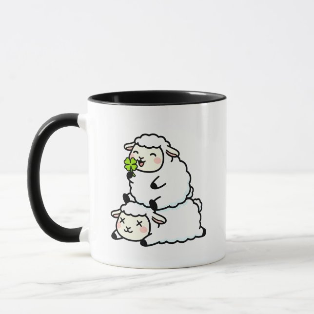 Cute Lucky Sheep St. Patrick's Day Clover Mug (Left)