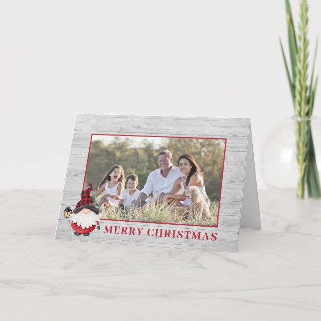 Cute Lumberjack Gnome Custom Christmas Photo Holiday Card (Front)