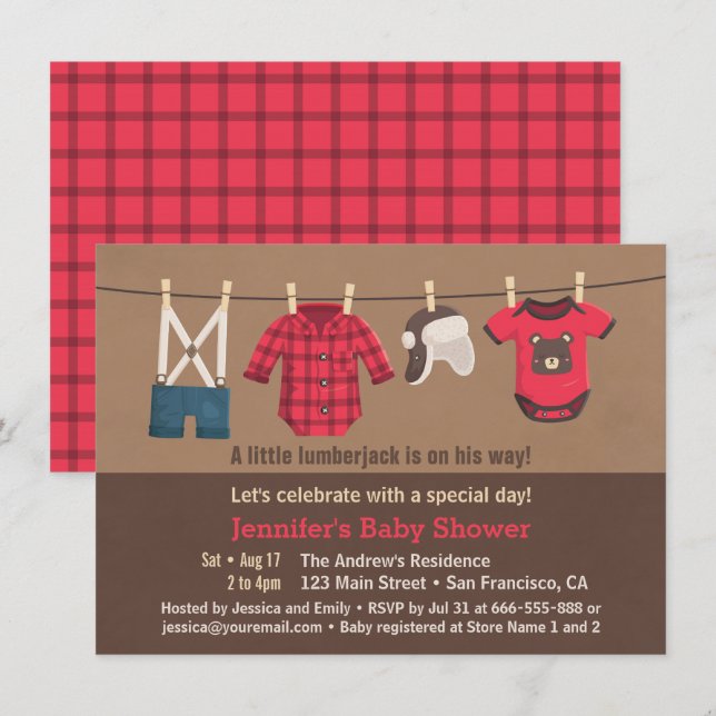 Cute Lumberjack Plaid Clothes Baby Shower Invites (Front/Back)