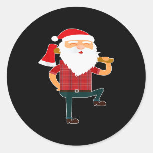 Cute Lumberjack Santa Funny Ugly Christmas Axe Hat Classic Round Sticker