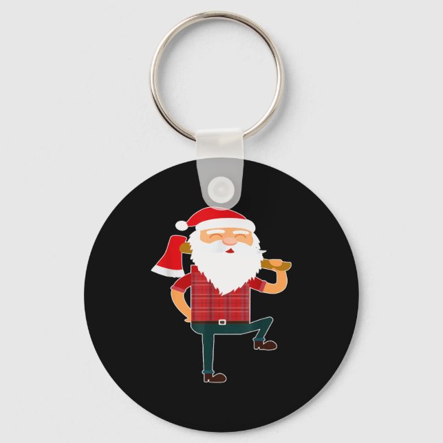 Cute Lumberjack Santa Funny Ugly Christmas Axe Hat Key Ring (Front)