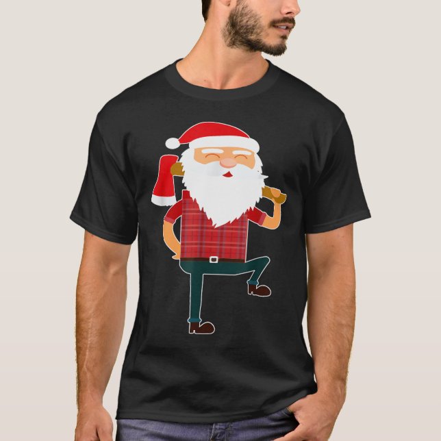 Cute Lumberjack Santa Funny Ugly Christmas Axe Hat T-Shirt (Front)