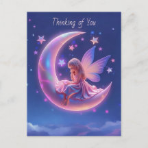 Cute Luminous Blonde Fairy Sitting on the Moon