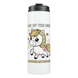 Cute Lunar Year of the Horse 2026 Golden Hearts Wa Thermal Tumbler