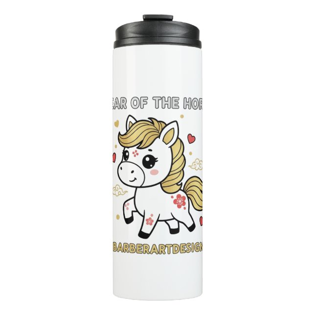 Cute Lunar Year of the Horse 2026 Golden Hearts Wa Thermal Tumbler (Front)