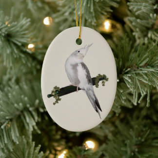 Cute Lutino Cockatiel Bird Ivy Perch Animal Ceramic Tree Decoration