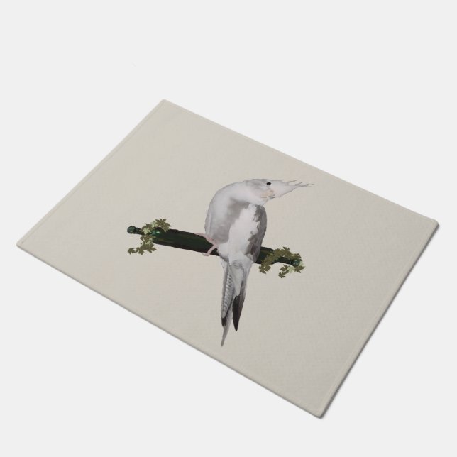 Cute Lutino Cockatiel Bird Ivy Perch Animal Doormat (Angled)