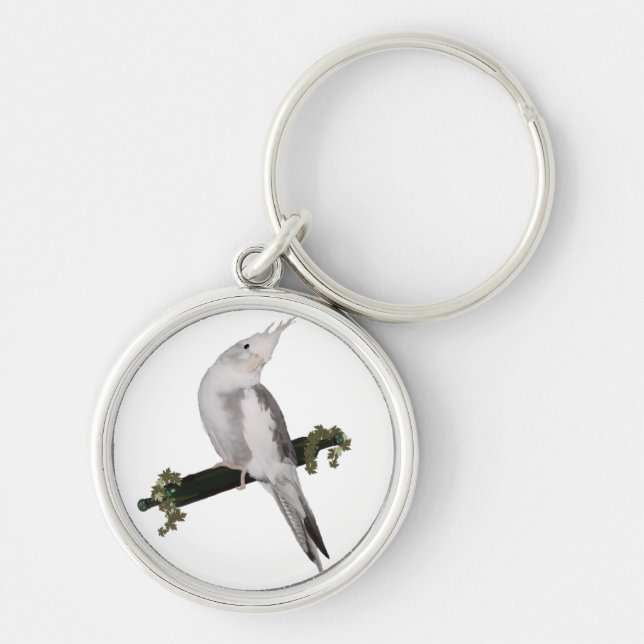 Cute Lutino Cockatiel Bird Ivy Perch Animal Key Ring (Front)