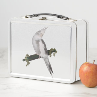Cute Lutino Cockatiel Bird Ivy Perch Animal Metal Lunch Box