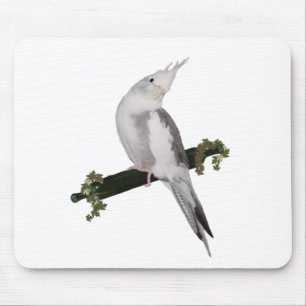 Cute Lutino Cockatiel Bird Ivy Perch Animal Mouse Mat